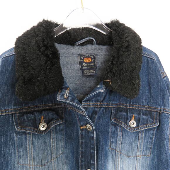 1990s Vintage Route 66 Vintage Denim Jean Jacket with Fur Collar XL Mobwife - Picture 5 of 6